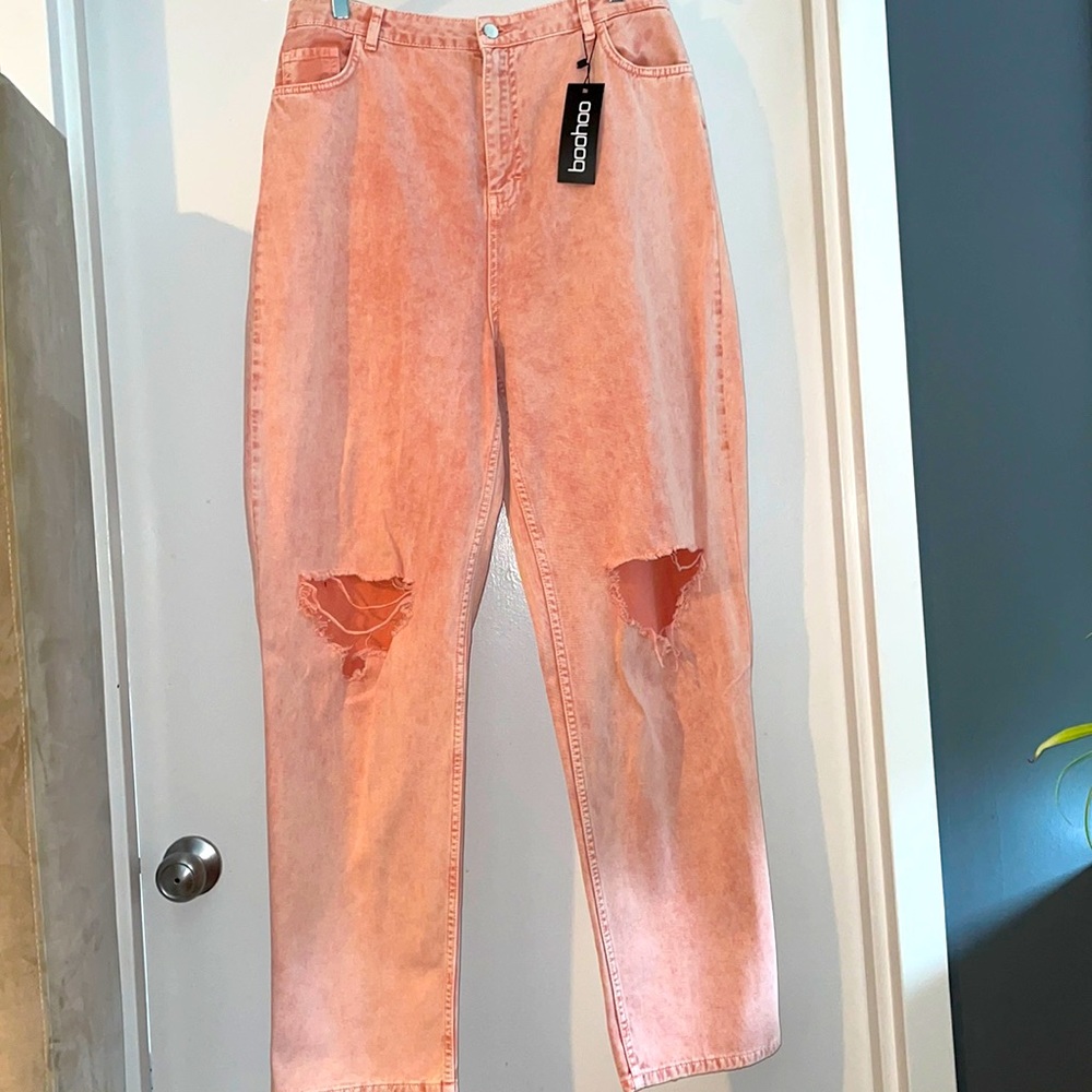 BooHoo pink denim Jeans with ripped knees